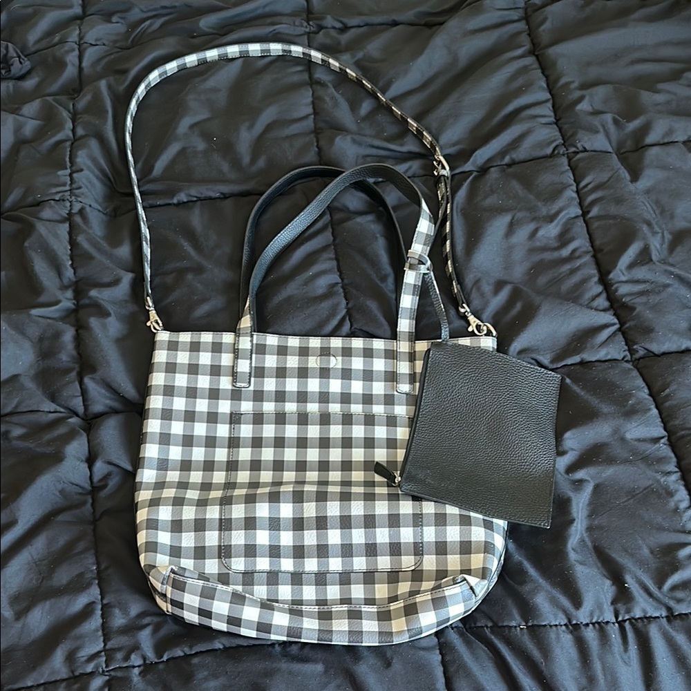 Checkered Tote Bag with Pouch